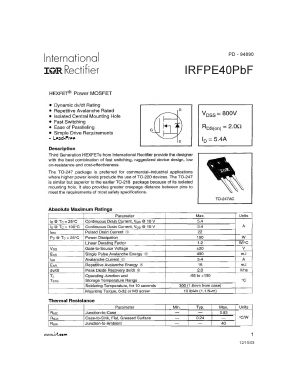 IRFPE40PBF Datasheet PDF International Rectifier