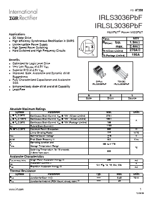 IRLS3036PBF Datasheet PDF International Rectifier