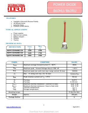 860RU160 Datasheet PDF Insel Rectifier India Pvt. Ltd.
