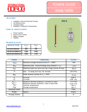 40RB120 Datasheet PDF Insel Rectifier India Pvt. Ltd.