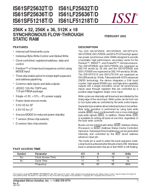 IS61LF51218D-10TQI Datasheet PDF Integrated Silicon Solution