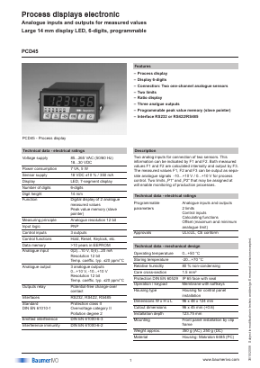 PCD45.002PX01 Datasheet PDF Baumer IVO GmbH & Co. KG
