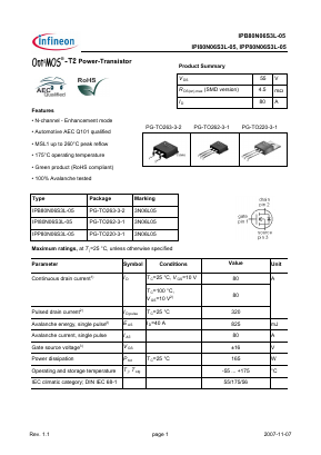 IPB80N06S3L-05 Datasheet PDF Infineon Technologies