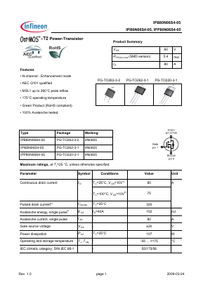 IPB80N06S4-05 Datasheet PDF Infineon Technologies