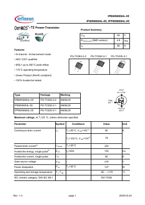IPB80N06S4L-05 Datasheet PDF Infineon Technologies