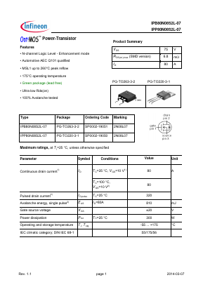 2N08L07 Datasheet PDF Infineon Technologies