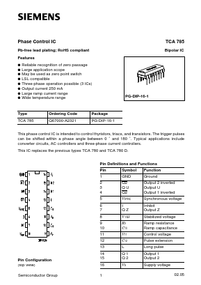 TCA785 Datasheet PDF Infineon Technologies