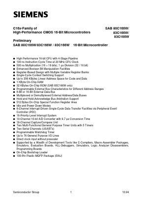 SAB83C166W-5M-T4 Datasheet PDF Infineon Technologies
