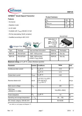 BSP135 Datasheet PDF Infineon Technologies
