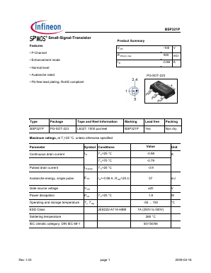 BSP321PL6327 Datasheet PDF Infineon Technologies