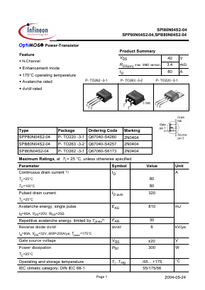 SPB80N04S2-04 Datasheet PDF Infineon Technologies