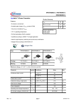 IPP057N08N3G Datasheet PDF Infineon Technologies