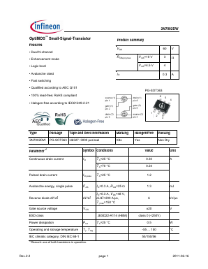 2N7002DW Datasheet PDF Infineon Technologies