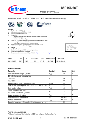 IGP10N60T Datasheet PDF Infineon Technologies