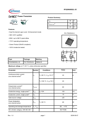 IPG20N06S2L-35 Datasheet PDF Infineon Technologies