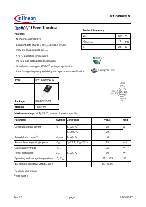 IPA180N10N3G Datasheet PDF Infineon Technologies