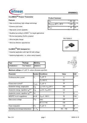 SPI08N80C3 Datasheet PDF Infineon Technologies