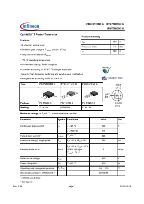 IPB072N15N3G Datasheet PDF Infineon Technologies