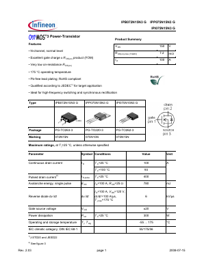 IPB072N15N3G Datasheet PDF Infineon Technologies