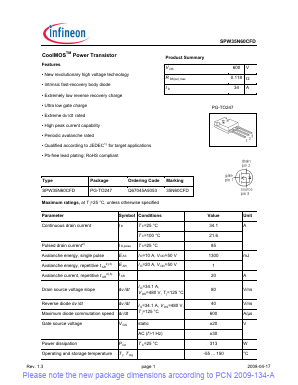 SPW35N60CFD Datasheet PDF Infineon Technologies
