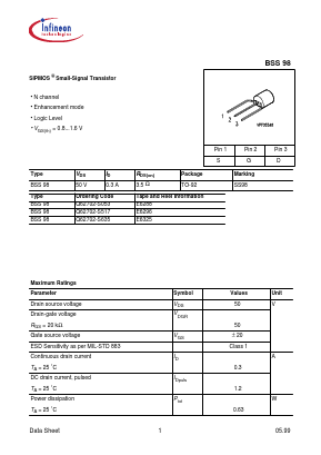 BSS98E6296 Datasheet PDF Infineon Technologies