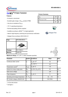 IPD180N10N3G Datasheet PDF Infineon Technologies