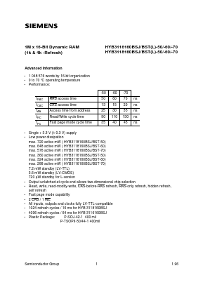 HYB3116160BSJ-50 Datasheet PDF Infineon Technologies