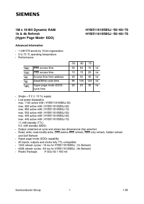 HYB5116165BJ-60 Datasheet PDF Infineon Technologies