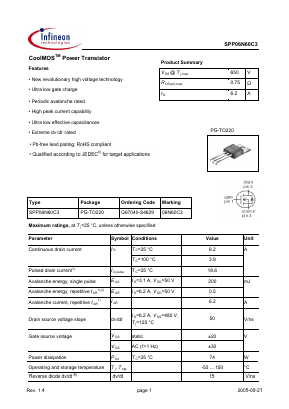 SPP06N60C3 Datasheet PDF Infineon Technologies