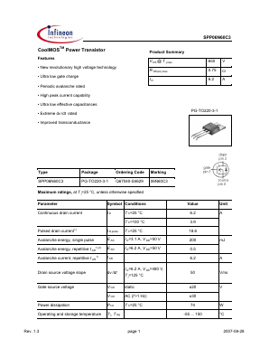 SPP06N60C3 Datasheet PDF Infineon Technologies