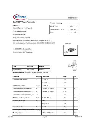 IPP60R520CP Datasheet PDF Infineon Technologies