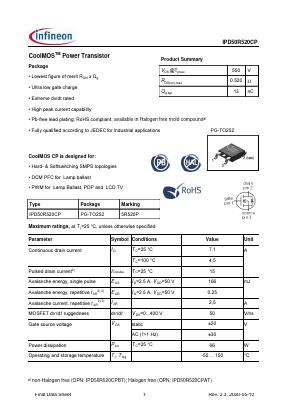 IPD50R520CP Datasheet PDF Infineon Technologies