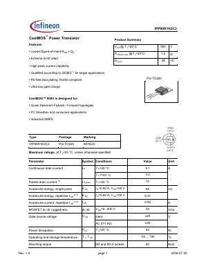 IPP90R1K2C3 Datasheet PDF Infineon Technologies