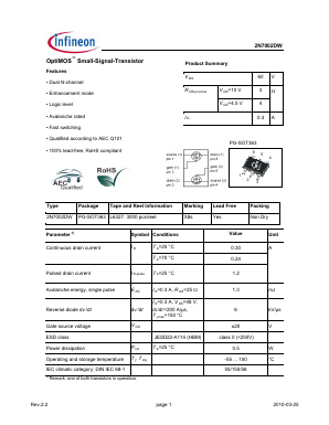 2N7002DWL6327 Datasheet PDF Infineon Technologies