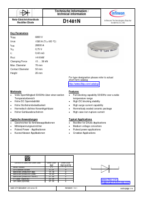 D1481N Datasheet PDF Infineon Technologies