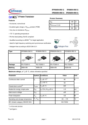 082N10N Datasheet PDF Infineon Technologies
