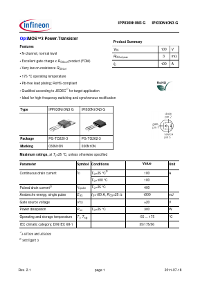 IPP030N10N3G Datasheet PDF Infineon Technologies
