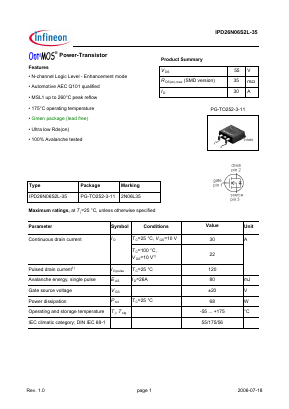 IPD26N06S2L-35 Datasheet PDF Infineon Technologies