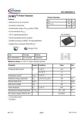 BSC16DN25NS3G Datasheet PDF Infineon Technologies