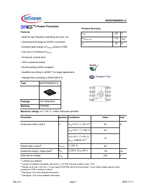 BSZ076N06NS3G Datasheet PDF Infineon Technologies