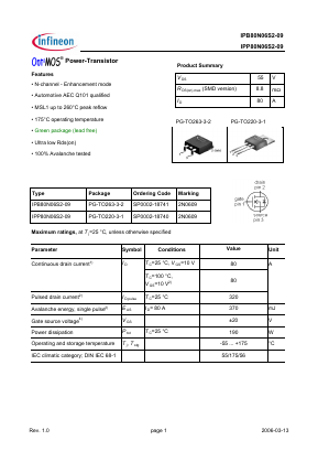 IPP80N06S2-09 Datasheet PDF Infineon Technologies