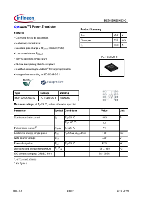 BSZ16DN25NS3G Datasheet PDF Infineon Technologies