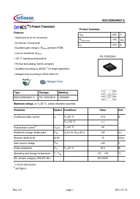 BSZ16DN25NS3G Datasheet PDF Infineon Technologies