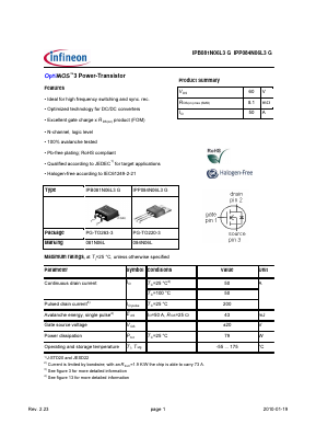IPP084N06L3G Datasheet PDF Infineon Technologies