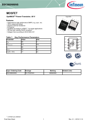 BSC066N06NS Datasheet PDF Infineon Technologies