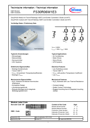 FS30R06W1E3 Datasheet PDF Infineon Technologies