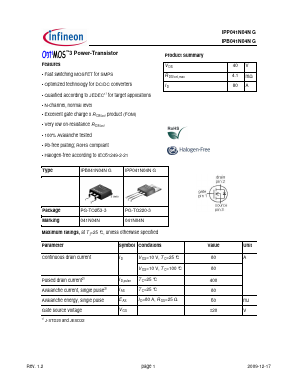IPP041N04NG Datasheet PDF Infineon Technologies