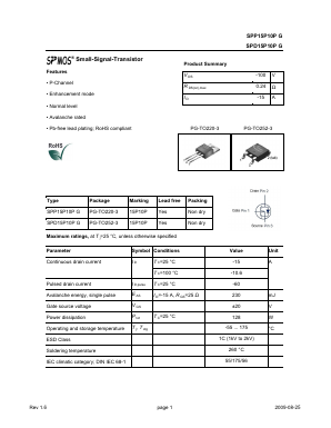SPD15P10PG Datasheet PDF Infineon Technologies
