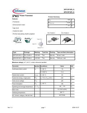 SPD15P10PLG Datasheet PDF Infineon Technologies
