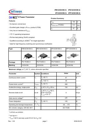IPD12CN10N Datasheet PDF Infineon Technologies